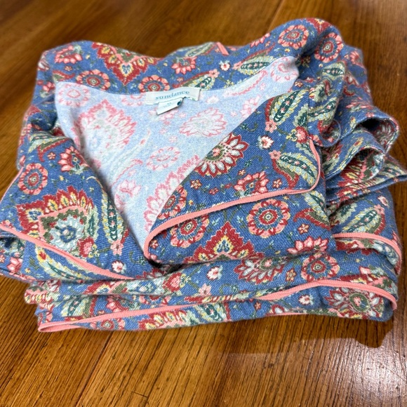 Sundance Blue Floral Paisley Cotton Flannel Pajama Set Size XL Boho Loungewear - Picture 14 of 14